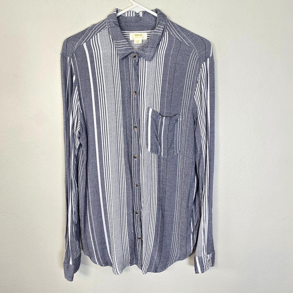 Maeve Anthropologie Chatham Shirt Women's L Blue Stripe Casual Nautical Classic